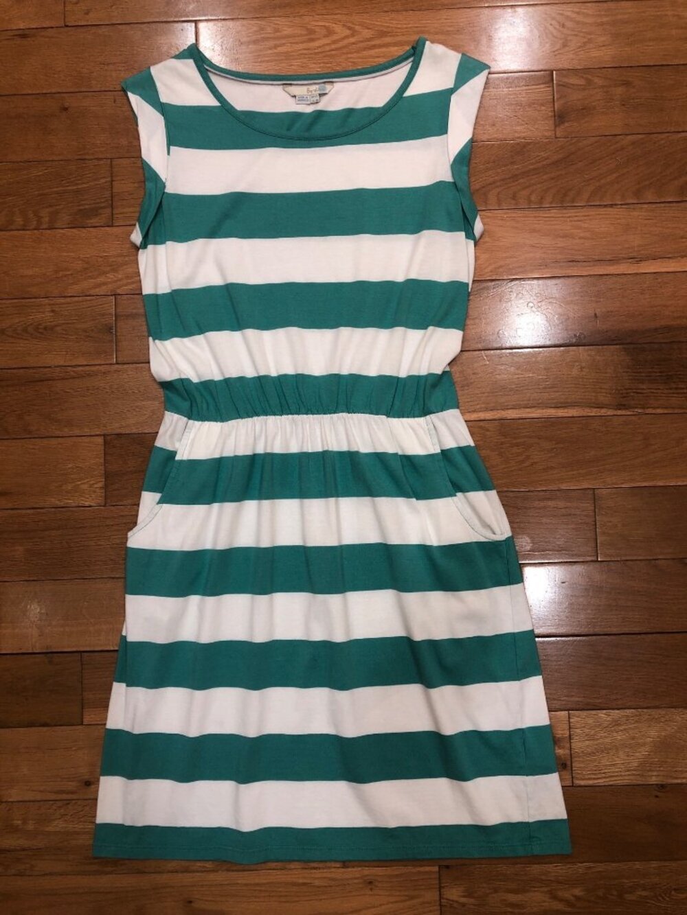 Boden Blackberry Dress Green & White Wide Stripe Lightweight Jersey Size 8R - Picture 5 of 10